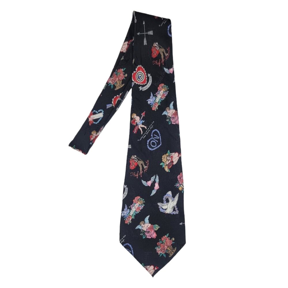 Nicole Miller Vintage Tie Silk Thief of Hearts Cherub Cupid Valentine’s Day 1995